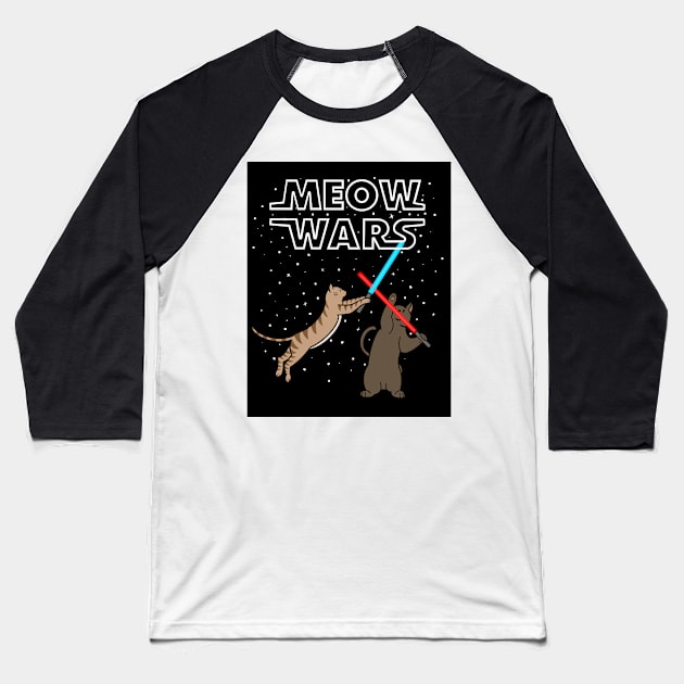 Meow Wars Baseball T-Shirt by PaprikaPanda